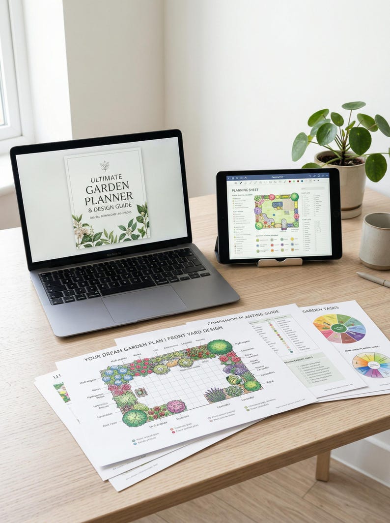 Front Yard Hydrangea Landscape Plan, DIY Curb Appeal Garden Guide ...