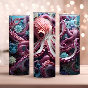3D Kraken Tumbler Wrap - Octopus Tumbler Wrap - 20 oz Skinny Tumbler Sublimation Design - Instant Download