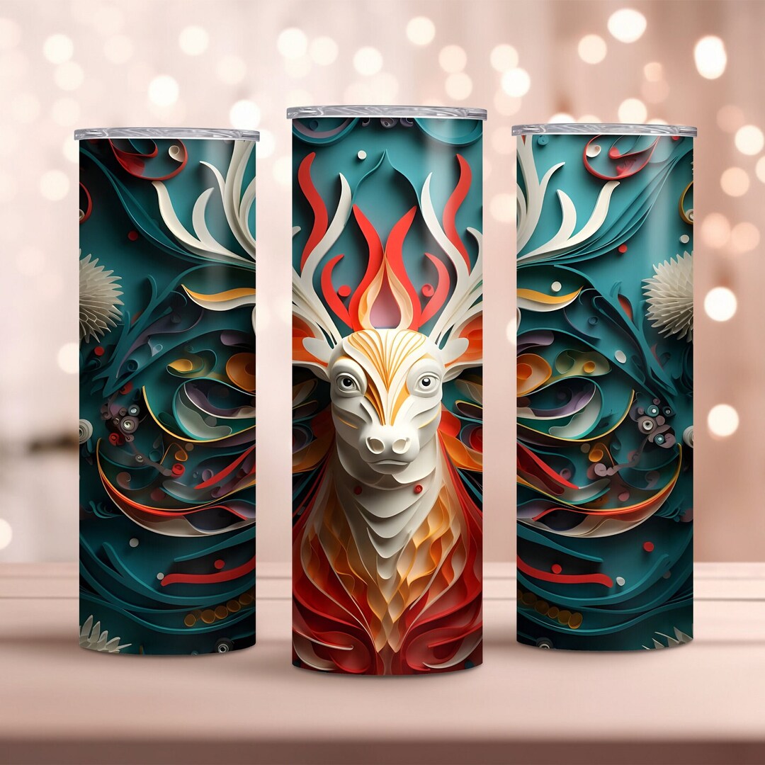 3D Reindeer Tumbler Wrap Deer Tumbler Wrap 20 Oz Skinny Tumbler ...