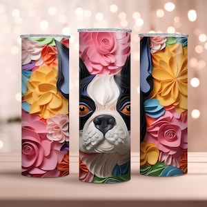 3D Boston Terrier Tumbler Wrap, 20oz Skinny Tumbler Wrap, Sublimation Design, Instant Download