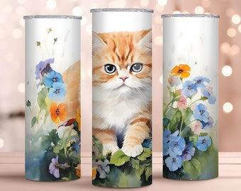 Watercolor Exotic Shorthair Cat Design - 20oz Skinny Tumbler Wrap - Perfect Gift - Sublimation Design