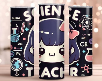 Professor de ciências, 20oz Skinny Tumbler Wrap - Professor Tumbler Wrap PNG - Design de sublimação - Download instantâneo