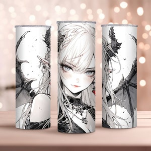 Seductive Succubus in Anime Style - 20oz Skinny Tumbler Wrap, Sublimation Design - Instant Download