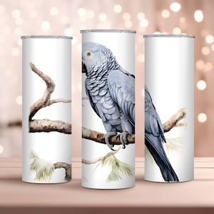 Aquarelle Perroquet gris africain 20oz Skinny Tumbler Wrap - Parrot Tumbler Wrap PNG - Sublimation Design - Téléchargement instantané