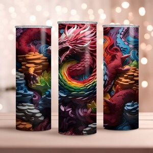 Vibrant 3D Dragon - 20 oz Skinny Tumbler Sublimation Design - Instant Download