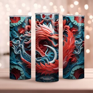 Vibrant 3D Dragon - 20 oz Skinny Tumbler Sublimation Design - Instant Download