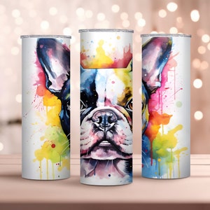 Aquarelle Boston Terrier Design , 20oz Skinny Tumbler Wrap, Sublimation Design, Téléchargement instantané