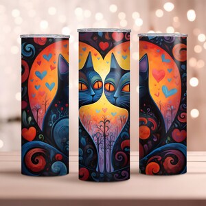 Lebendige Katzen Liebe Becher Design - Valentinstag Becher - 20 Unzen Skinny Tumble Wrap - Sublimation Design - Instant Download