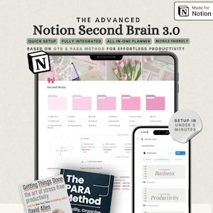 The Ultimate Notion Second Brain Sjabloon GTD Notion PARA Method Notion Life Planner-sjabloon Alles-in-één Pink Notion-sjabloon