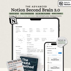 The Ultimate Notion Second Brain Sjabloon GTD Notion PARA Method Notion Life Planner Notion-sjabloon Alles-in-één-sjabloon Minimalist Notion