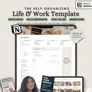 GTD Planner Notion, Notion Life Planner Second Brain, Work and Task Management, ADHD Friendly Notion Project Template, That Girl Notion