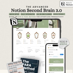 The Ultimate Notion Second Brain GTD Notion Template PARA Method Notion All-In-One Notion Template Green Notion Dashboard
