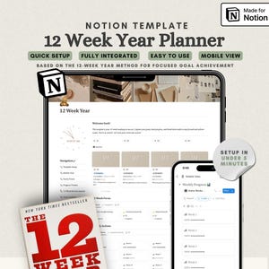 12 Week Year Notion Planner, Goals Planner Notion, Notion Vision Board, Life Vision Notion, SMART Goals Template, That Girl Notion Template