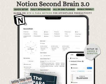 The Ultimate Notion Second Brain GTD Notion Template PARA Method Notion Life Planner Notion Template All-In-One Minimalist Notion Template