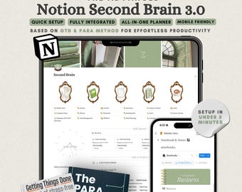 The Ultimate Notion Second Brain GTD Notion Template PARA Method Notion All-In-One Notion Template Green Notion Dashboard