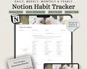 Notion Habit Tracker, Notion Routines,  Daily, Weekly, Monthly Notion Habits for Productivity, Green Aesthetic Notion Template, That Girl