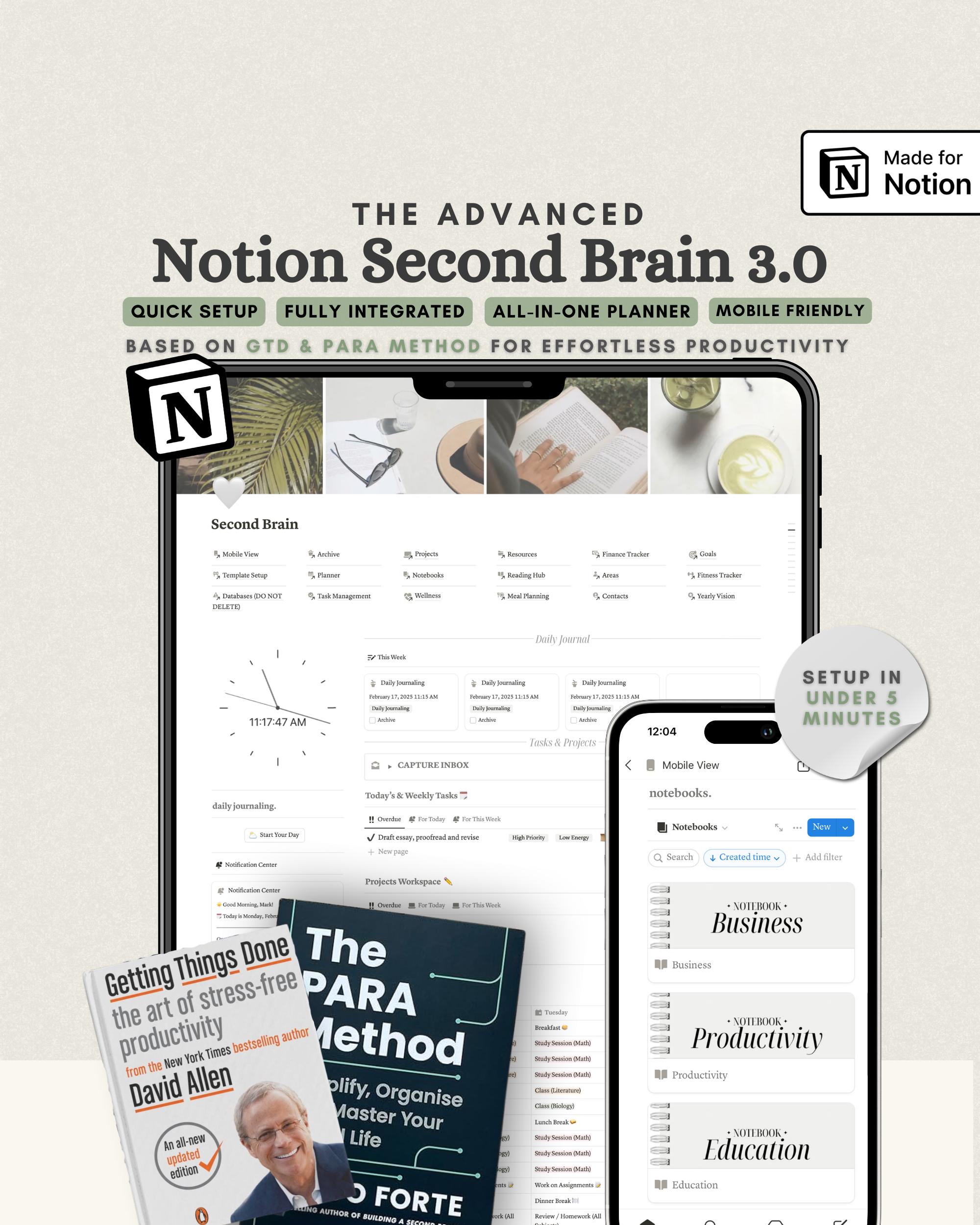 The Ultimate Notion Second Brain GTD Notion Template PARA Method Notion ...
