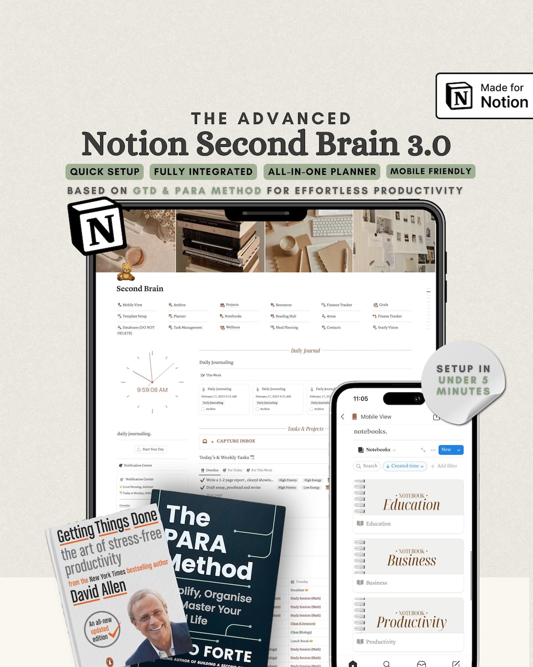 The Ultimate Notion Second Brain GTD Notion Template PARA Method Notion ...
