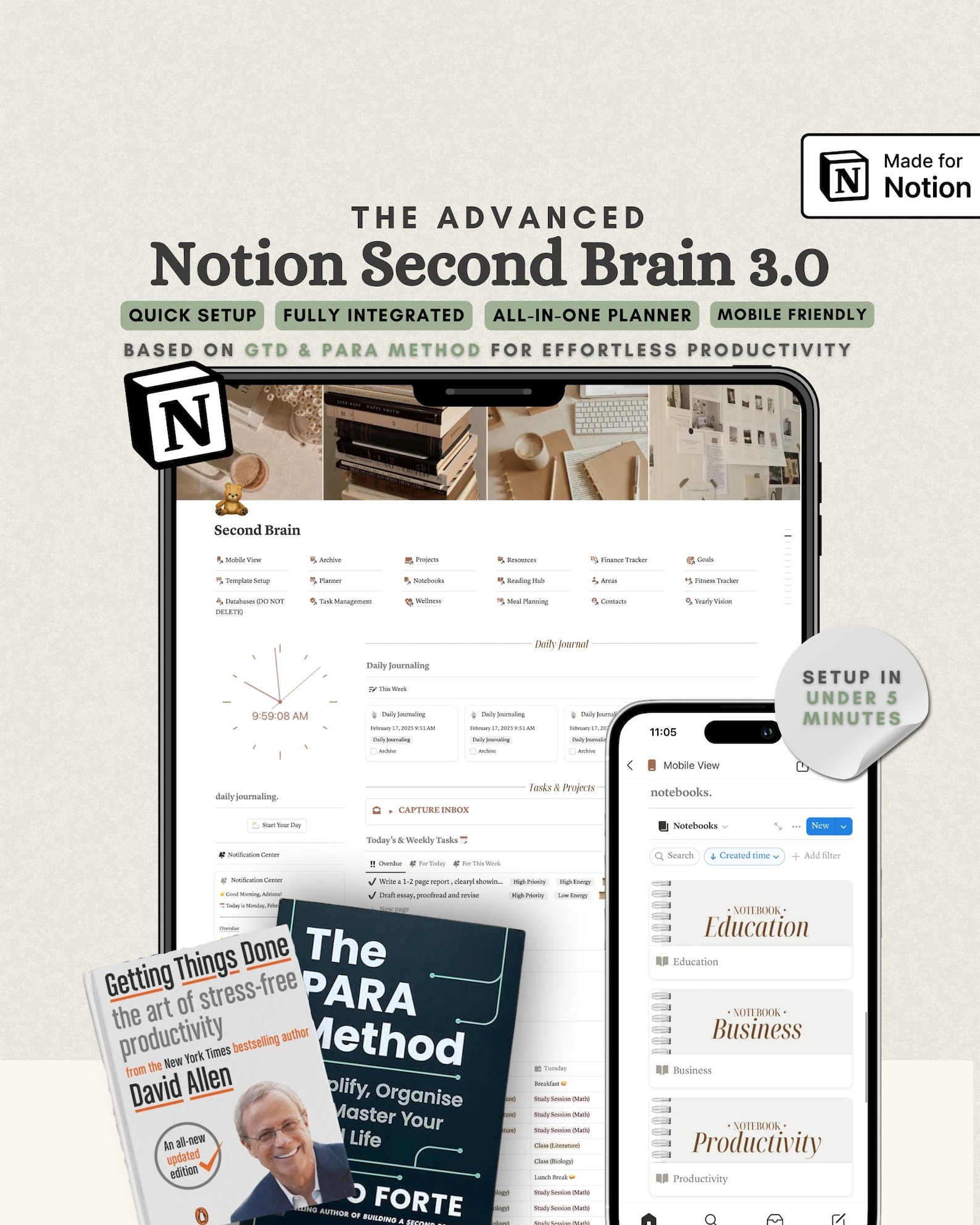 The Ultimate Notion Second Brain GTD Notion Template PARA Method Notion ...