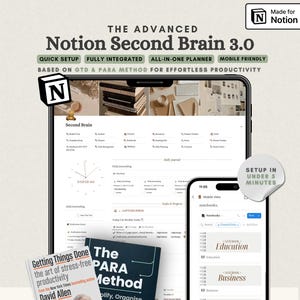 The Ultimate Notion Second Brain Sjabloon GTD Notion PARA Method Notion Life Planner-sjabloon Alles-in-één Notion That Girl Notion-sjabloon