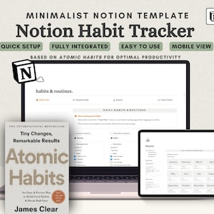 Notion Habit Tracker, Notion Routines, Daily, Weekly, Monthly Notion Habits for Productivity, Simple Notion Template, Notion Minimalist