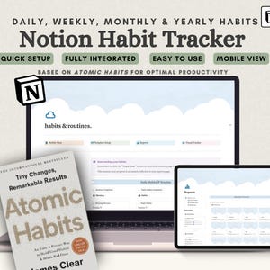 Notion Habit Tracker, Notion Routines, Daily, Weekly, Monthly Notion Habits for Productivity, Easy Notion, Cute Notion Template, Aesthetic