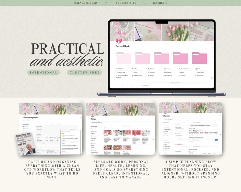 The Ultimate Notion Second Brain GTD Notion Template PARA Method Notion Life Planner Template All-In-One Pink Notion Template image 2
