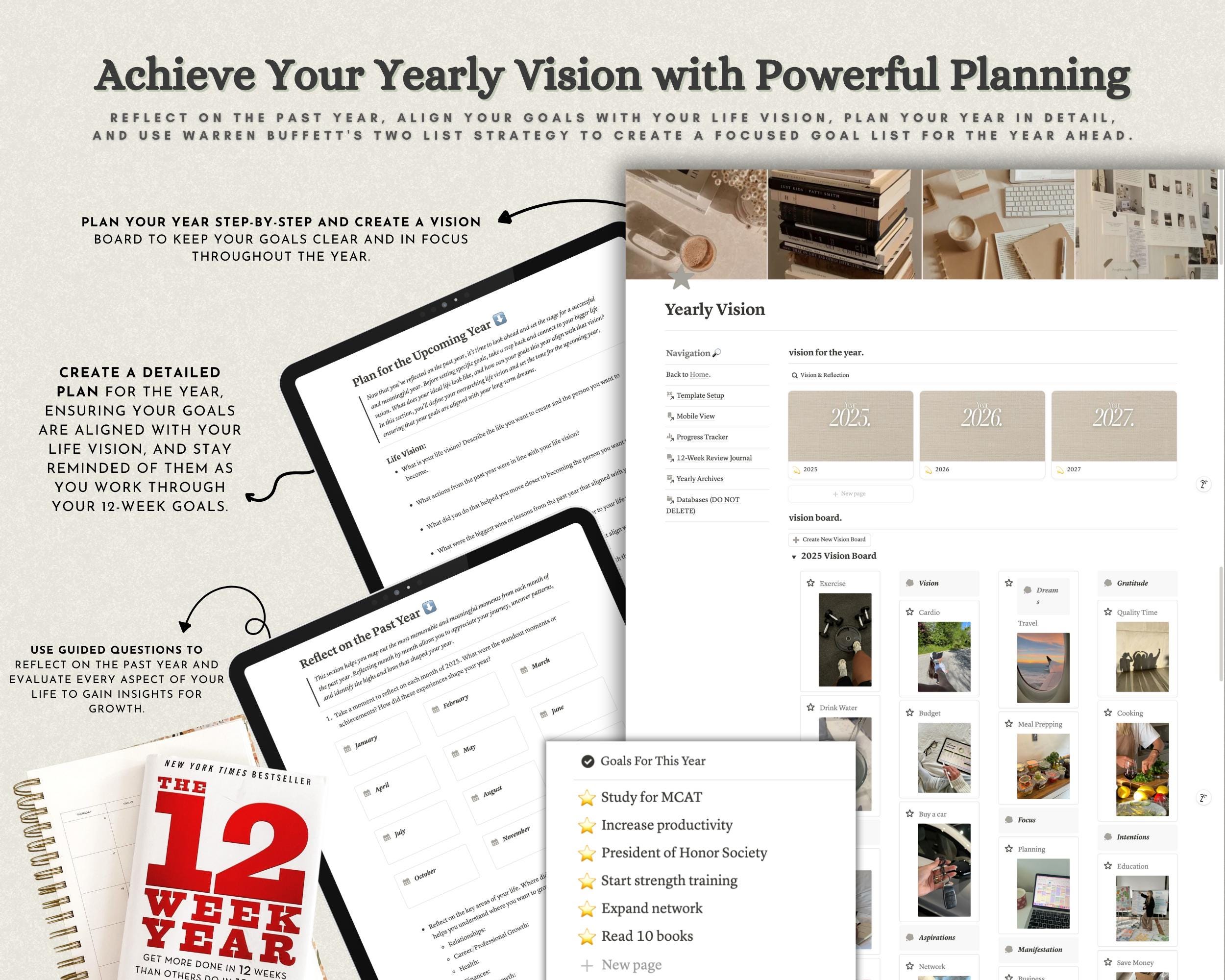 12 Week Year Notion Planner, Goals Planner Notion, Notion Vision Board ...