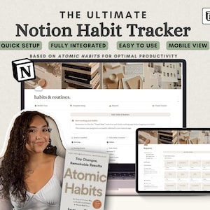 Notion Habit Tracker, Notion Routines, Daily, Weekly, Monthly Notion Habits for Productivity, Cozy Notion, That Girl, Aesthetic Notion