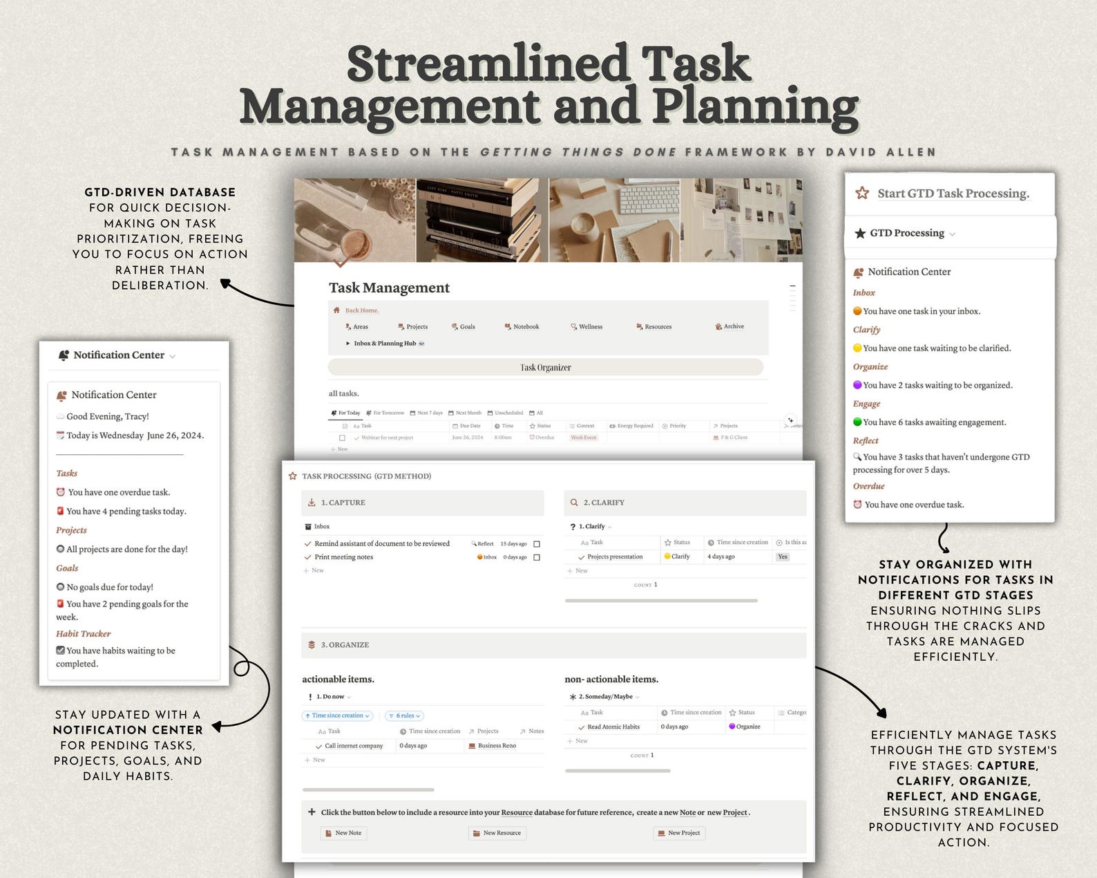 GTD Planner Notion, Notion Life Planner Second Brain, Work and Task ...