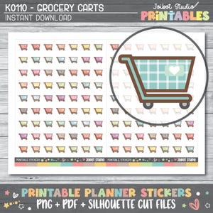GROCERY CARTS - Printable Planner Stickers - Functional Stickers - Silhouette Cut Files - Kawaii Stickers - Store Stickers - K0110