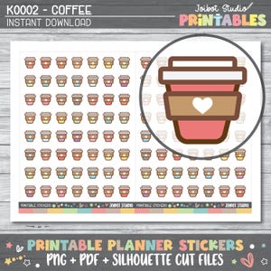 COFFEE - Printable Planner Stickers - Functional Stickers - Silhouette Cut Files - Kawaii Stickers - Food Stickers - K0002