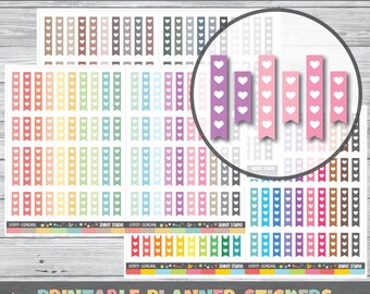 May include: Printable checklist banner stickers with white hearts on a variety of colored banners. The stickers are in a grid pattern and are labeled "D0001 - GENERAL" and "JOIBOT STUDIO".