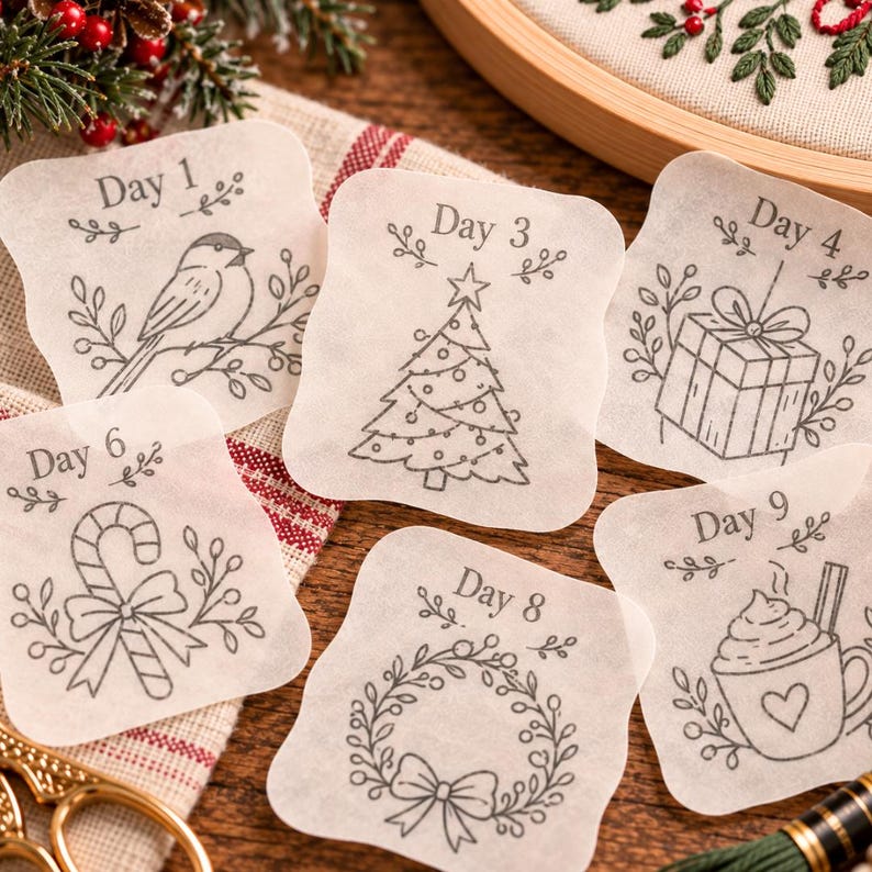25 jours de Noël : modèles de broderie à coller et à point, bricolage ...