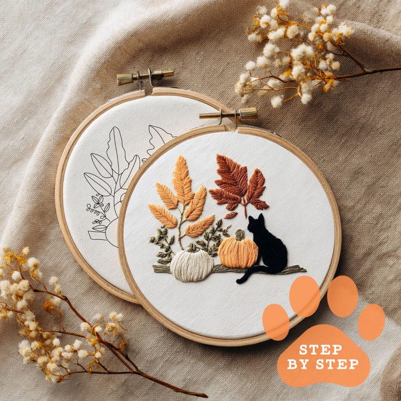 Lazy Autumn Day Beginner Hand Embroidery PDF Pattern - Step by Step ...