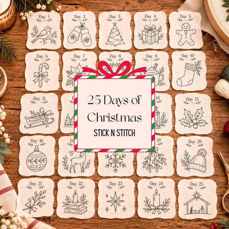 25 jours de Noël : modèles de broderie à coller et à point, bricolage ...