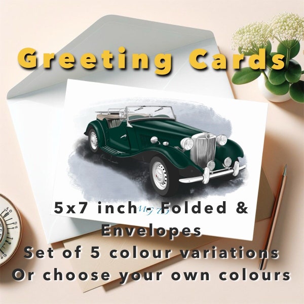 British Classic Car Greeting Cards 5x7" (incl. envelopes) -  set of 5