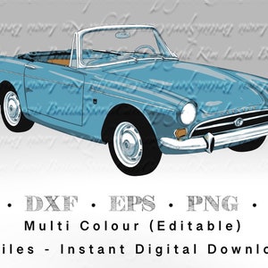 May include: A blue convertible car with a white top. The car has a chrome bumper and headlights. The car is isolated on a white background.