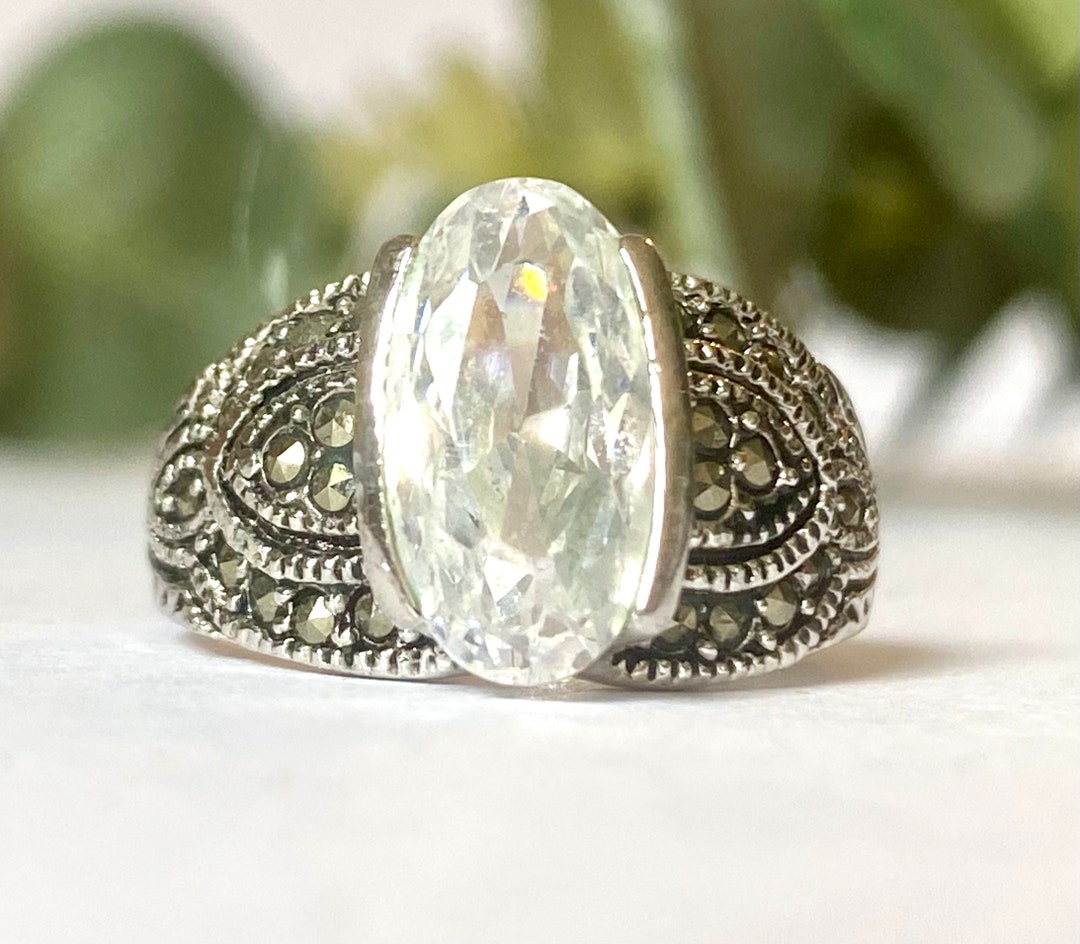 Vintage EDCO Marcasite Cocktail Ring - Etsy