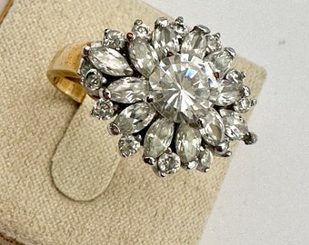 Vintage Gold Tone Crystal Cluster Ring