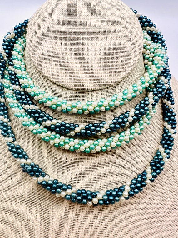 Vintage Woven Braided Beaded Necklace Lot of Two