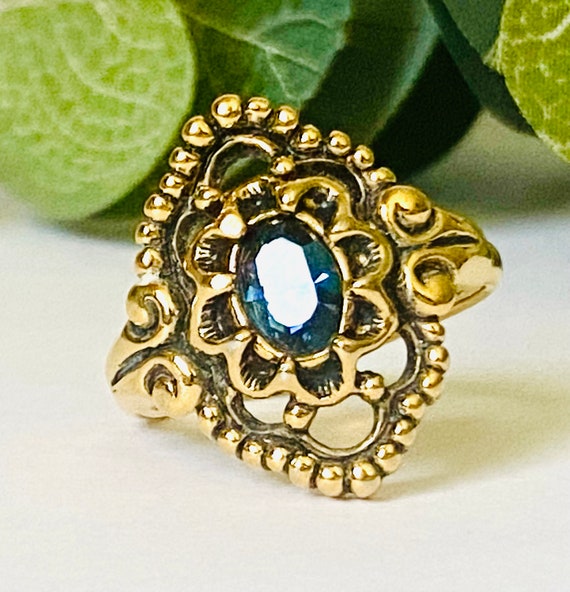 Vintage Sapphire Blue and Gold Tone Cocktail Ring