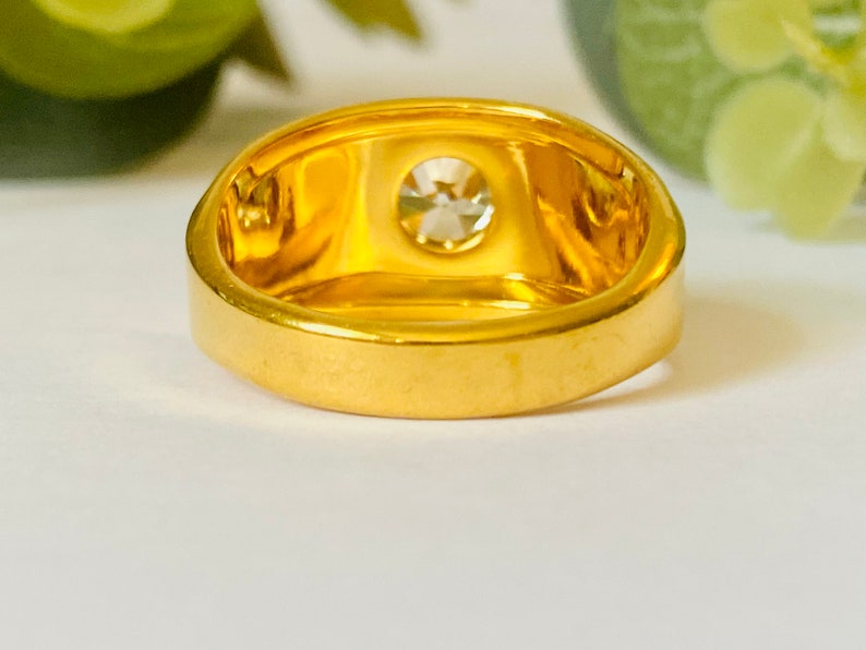Vintage 18 KT HGE Gold Plated Solitaire Men's Unisex Ring image 4