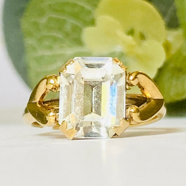 Vintage 18 KT HGE Gold Plated Clear Stone Ring
