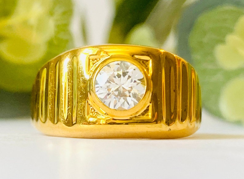 Vintage 18 KT HGE Gold Plated Solitaire Men's Unisex Ring image 1