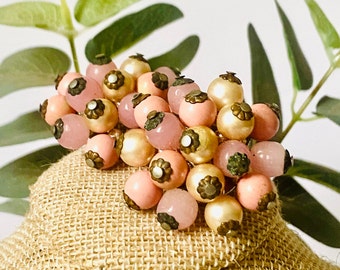 Vintage Huge Pink and Pearl Beaded Cluster Earrings