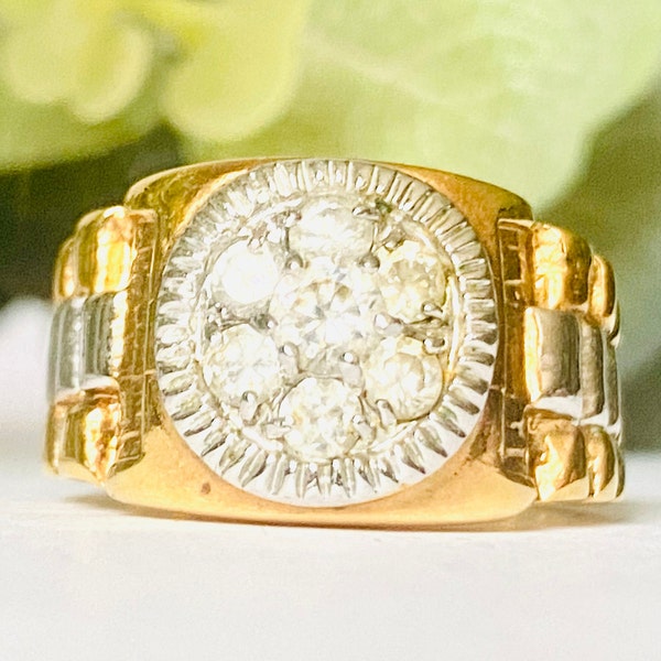 Vintage Signed 14 KT Gold Plated Faux Diamond Unisex Ring
