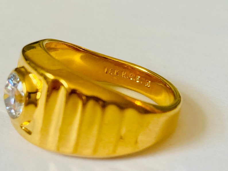 Vintage 18 KT HGE Gold Plated Solitaire Men's Unisex Ring image 7