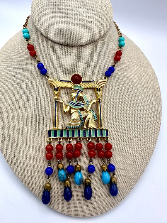 Vintage SPHINX Designer Egyptian Revival Necklace… - image 1