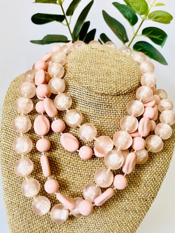 Vintage Pink Beaded Necklace Set of Two